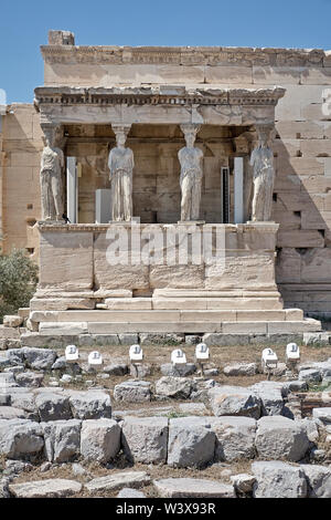 Athens Erechtheum Southern flank and his porch of the Caryatids Stock Photo