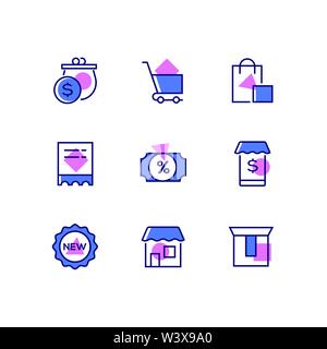 Online shopping - line design style icons set Stock Vector