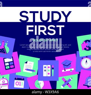 Study first - colorful flat design style web banner Stock Vector