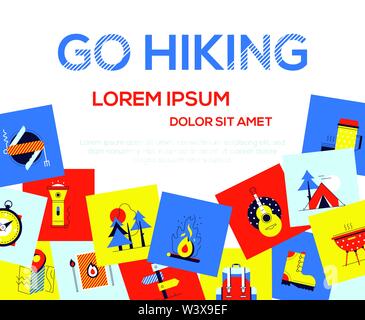 Go hiking - colorful flat design style web banner Stock Vector