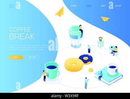 Coffee break - modern isometric vector web banner Stock Vector