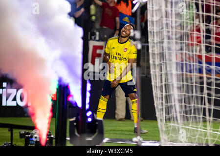Los Angeles, USA. 17th July, 2019. Pierre-Emerick Aubameyang (14) celebrates after Arsenal's first goal against Bayern Munich in the International Champions Cup. Credit: Ben Nichols/Alamy Live News Stock Photo