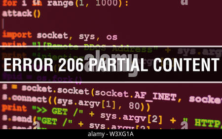 Error 205 Reset Content text written on Programming code abstract ...
