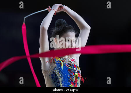 Keti Arbolishvili from Georgia performs her ribbon routine during 2019 Grand Prix de Thiais Stock Photo