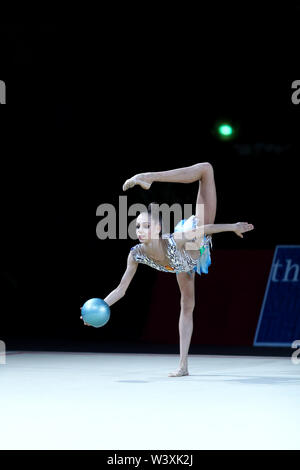 Anastasia Guzenkova from Russia performs her ball routine during 2019 Grand Prix de Thiais Stock Photo