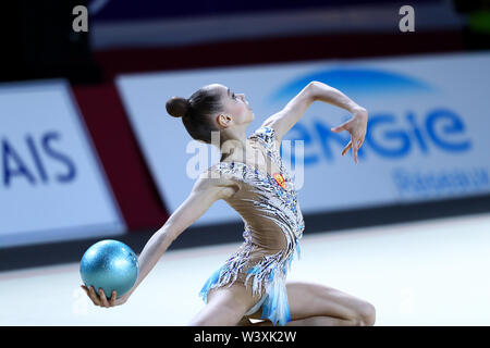 Anastasia Guzenkova from Russia performs her ball routine during 2019 Grand Prix de Thiais Stock Photo