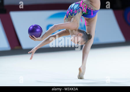 Arina Averina from Russia performs her ball routine during 2019 Grand Prix de Thiais Stock Photo