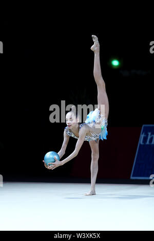 Anastasia Guzenkova from Russia performs her ball routine during 2019 Grand Prix de Thiais Stock Photo