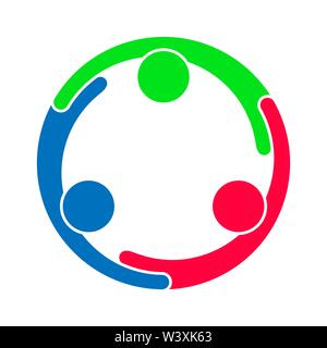 Teamwork. A group of three people form a circle. Stock Vector