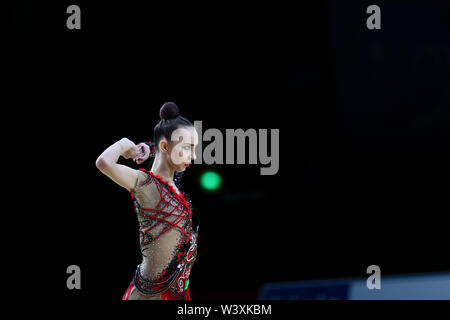 Irina Annenkova from Russia performs her clubs routine during 2019 Grand Prix de Thiais Stock Photo