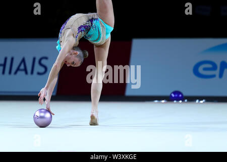 Ekaterina Vedeneeva from Slovenia performs her ball routine during 2019 Grand Prix de Thiais Stock Photo