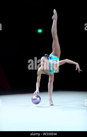 Ekaterina Vedeneeva from Slovenia performs her ball routine during 2019 Grand Prix de Thiais Stock Photo