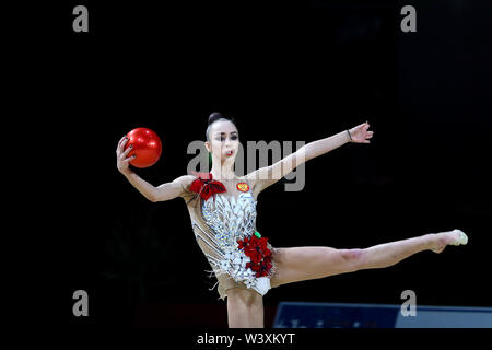 Irina Annenkova from Russia performs her ball routine during 2019 Grand Prix de Thiais Stock Photo