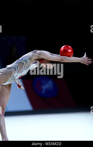 Irina Annenkova from Russia performs her ball routine during 2019 Grand Prix de Thiais Stock Photo