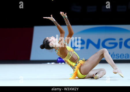 Yeva Meleshchuk from Ukraine performs her clubs routine during 2019 Grand Prix de Thiais Stock Photo