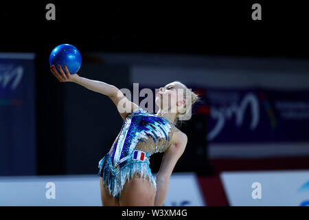 Kseniya Moustafaeva from France performs her ball routine  during 2019 Grand Prix de Thiais Stock Photo