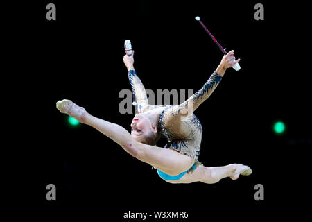 Valerie Romenski from France performs her clubs routine during 2019 Grand Prix de Thiais Stock Photo