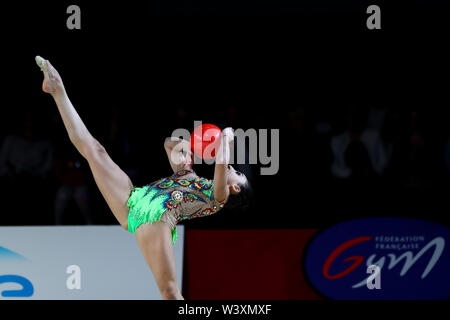 Zohra Aghamirova from Azerbaijan performs her ball routine during 2019 Grand Prix de Thiais Stock Photo