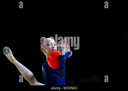 Viktoriie Onopriienko from Ukraine performs her ball routine during 2019 Grand Prix de Thiais Stock Photo