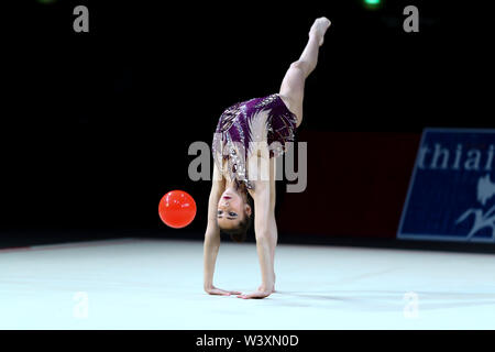 Yeva Meleshchuk from Ukraine performs her ball routine during 2019 Grand Prix de Thiais Stock Photo
