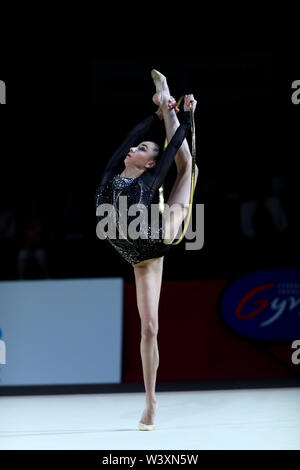 Yeva Meleshchuk from Ukraine performs her hoop routine during 2019 Grand Prix de Thiais Stock Photo