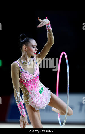 Daria Trubnikova from Russia performs her hoop routine during 2019 Grand Prix de Thiais Stock Photo
