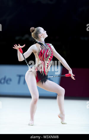 Sabina Zalesakova from Czech Republic performs her clubs routine during 2019 Grand Prix de Thiais Stock Photo