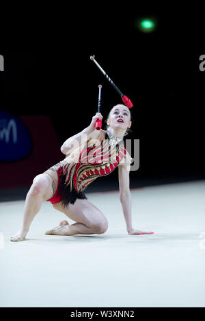 Sabina Zalesakova from Czech Republic performs her clubs routine during 2019 Grand Prix de Thiais Stock Photo