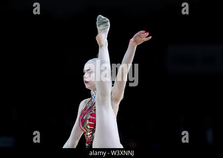 Sabina Zalesakova from Czech Republic performs her clubs routine during 2019 Grand Prix de Thiais Stock Photo