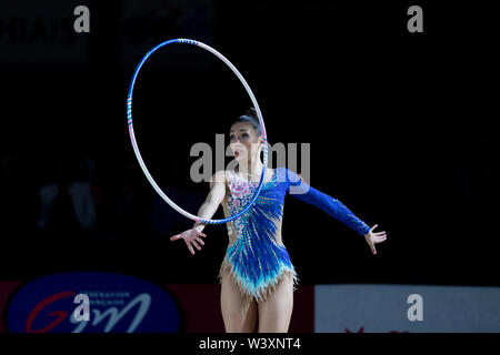 Natalia Garcia from Spain performs her hoop routine during 2019 Grand Prix de Thiais Stock Photo