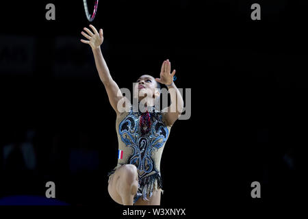 Celia Joseph Noel from France performs her hoop routine during 2019 Grand Prix de Thiais Stock Photo