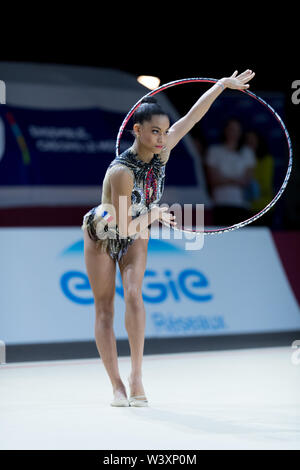 Celia Joseph Noel from France performs her hoop routine during 2019 Grand Prix de Thiais Stock Photo