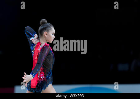 Arina Averina from Russia performs her ribbon routine during 2019 Grand Prix de Thiais Stock Photo