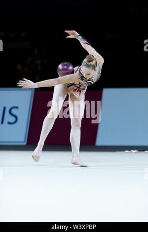 Sabina Zalesakova from Czech Republic performs her ball routine during 2019 Grand Prix de Thiais Stock Photo