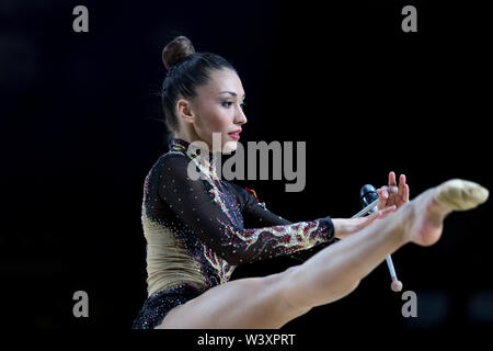 Natalia Garcia from Spain performs her clubs routine during 2019 Grand Prix de Thiais Stock Photo