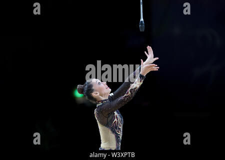 Natalia Garcia from Spain performs her clubs routine during 2019 Grand Prix de Thiais Stock Photo