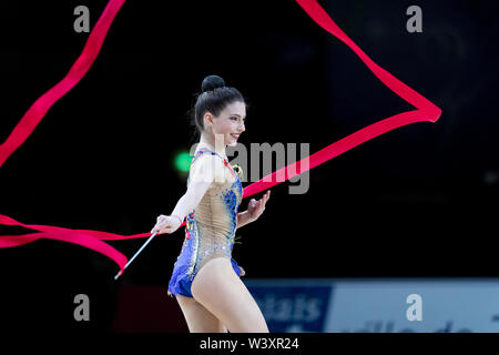 Keti Arbolishvili from Georgia performs her ribbon routine during 2019 Grand Prix de Thiais Stock Photo