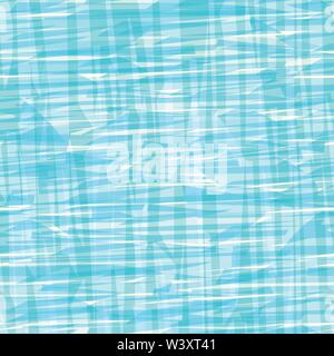Abstract blue and white painterly canvas or water effect texture. Seamless vector grid pattern with transparent shapes. Perfect for packaging, sports Stock Vector
