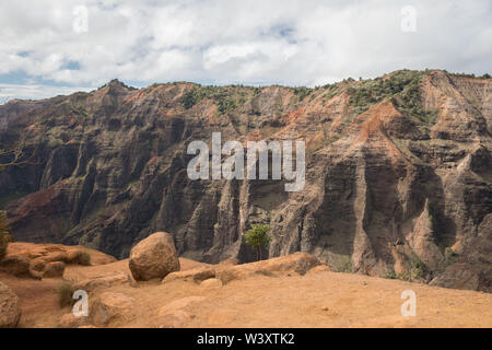 Waimea Canyon State Park and Kokee State Parks are popular tourist destinations in Kauai, Hawaii, USA offering stunning views and lots of hiking trail Stock Photo