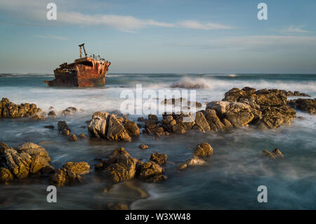 Cape Agulhas is the southern most point of Africa where the Indian and Atlantic Oceans meet, Agulhas National Park, Cape Agulhas, South Africa Stock Photo