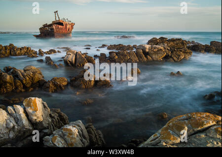 Cape Agulhas is the southern most point of Africa where the Indian and Atlantic Oceans meet, Agulhas National Park, Cape Agulhas, South Africa Stock Photo