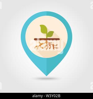 Plant with roots flat vector pin map icon. Map pointer. Map markers. Garden, eps 10 Stock Vector