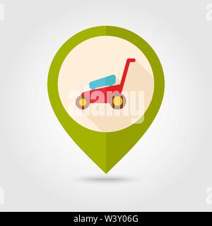 Lawn Mowers flat vector pin map icon. Map pointer. Map markers. Garden ...
