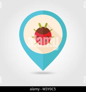 Ladybug flat vector pin map icon. Map pointer. Map markers. Garden, eps 10 Stock Vector
