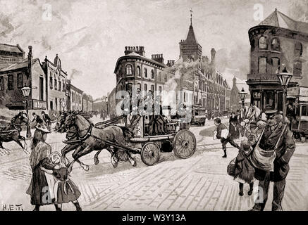 Horse drawn fire engine, Hulme, Manchester, England, UK, 19th century Stock Photo