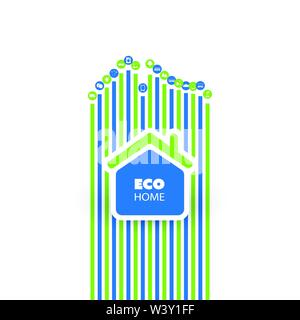Cloud Computing, IoT, IIoT, Eco Green Home, Alternative Energy, Network Connections, Digital Data Exchange, Cooperation, IT or Technology Concept Stock Vector