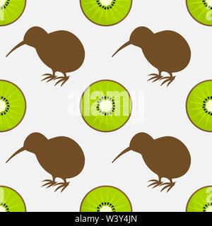 Kiwi birds and fruit seamless pattern. Vector illustration Stock Vector