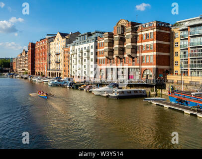 Bristol floating harbour waterfront from Redcliffe Bridge in the city centre - Bristol UK Stock Photo