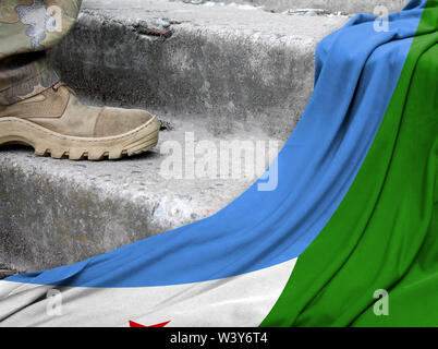 Military concept on the background of the flag of Djibouti Stock Photo