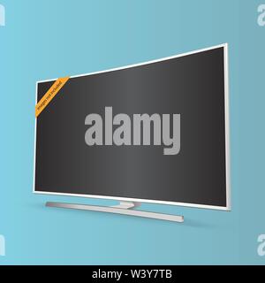 Curved smart UHD TV series isolated on blue background, vector illustration Stock Vector